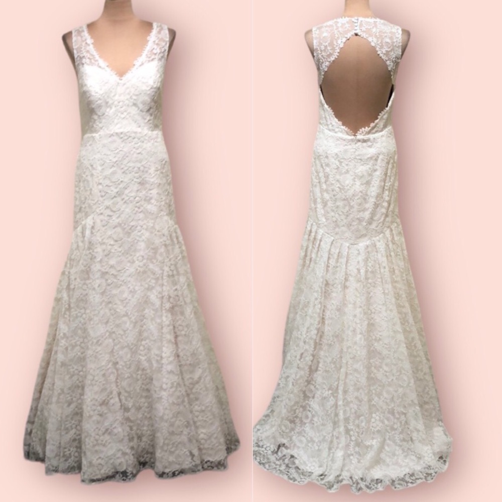 Jenny Yoo Wedding Dress Size 12 Cream Lace Open Back Trumpet Mermaid Gown